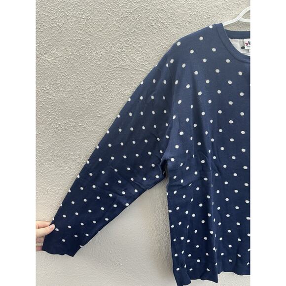 National Womens Sweater Size 1X Navy Polka Dotted Long Sleeve Button Up - Picture 2 of 11